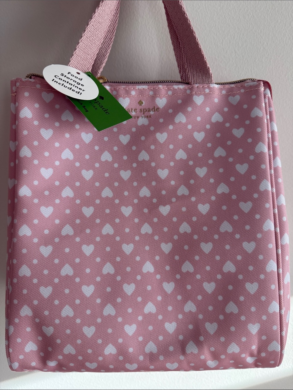 NEW Kate Spade Pink white hearts Lunch bag with container